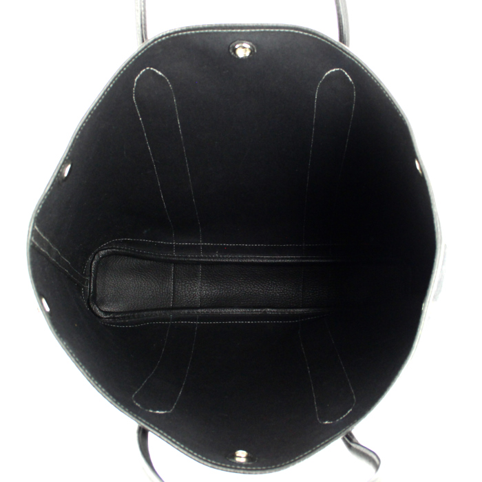 Sac cabas Hermes Garden en toile noire et cuir noir - Detail D2