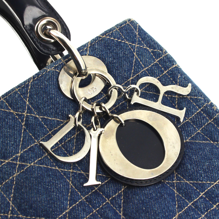 Dior handbag in blue denim canvas and blue leather - Detail D4