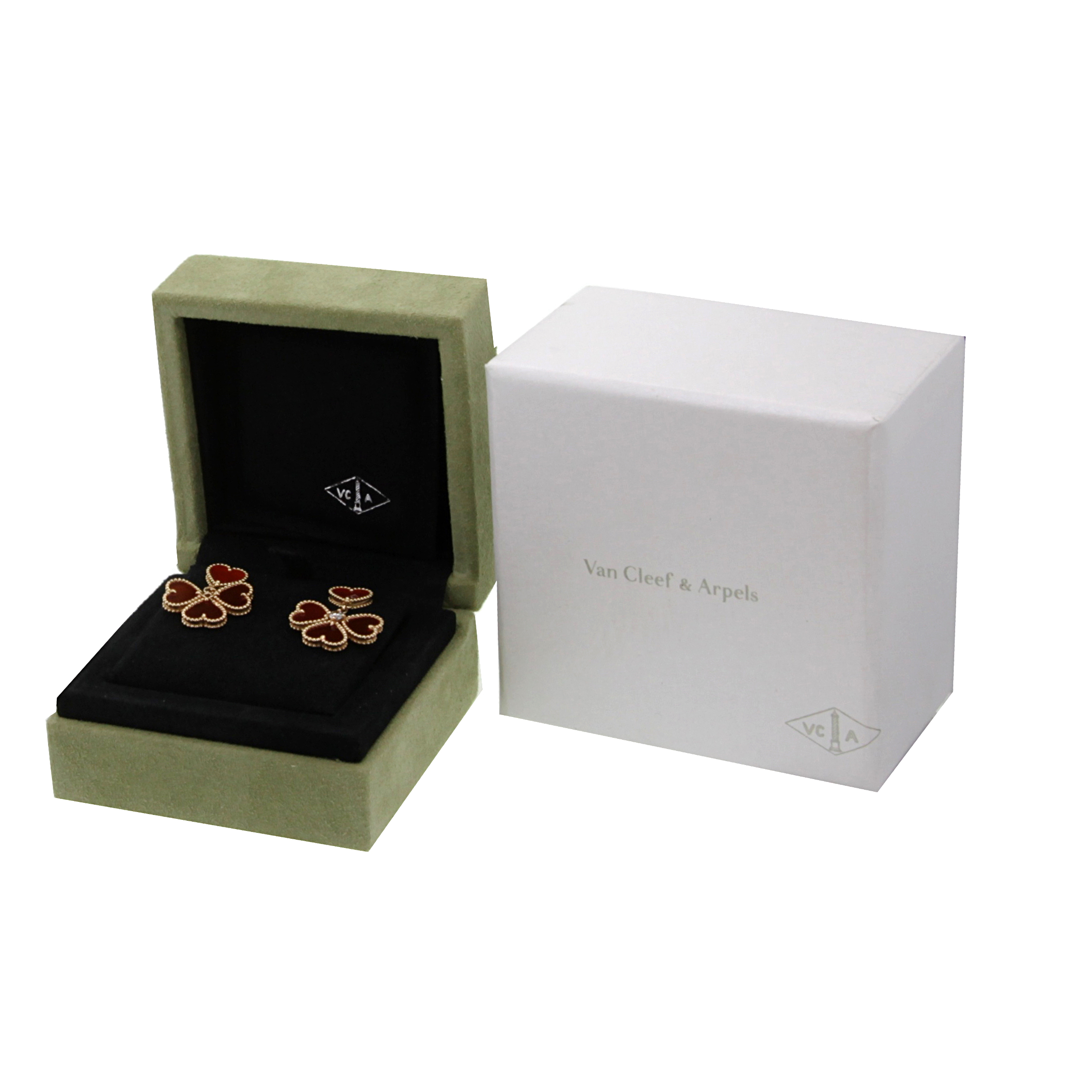 Paire de boucles d'oreilles Van Cleef & Arpels Sweet Alhambra en or rose,  cornaline et diamant - Detail D2