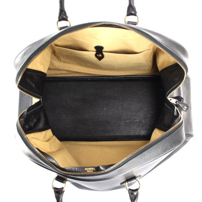 Bolso de fin de semana Hermes Simplon en cuero Fjord negro - Detail D2