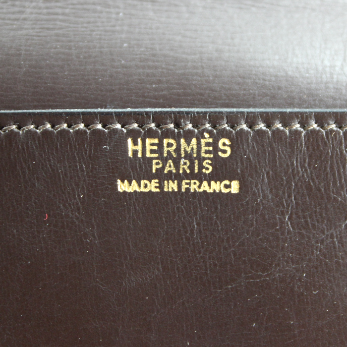 Bolsito de mano Hermes en cuero box marrón - Detail D3