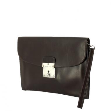 Pochette in pelle box marrone