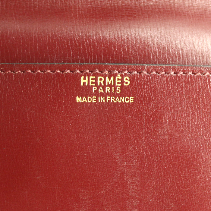 Pochette Hermes en cuir box bordeaux - Detail D3