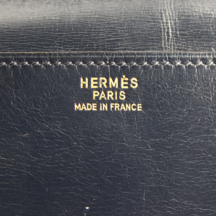 Pochette Hermes en cuir box marine - Detail D3