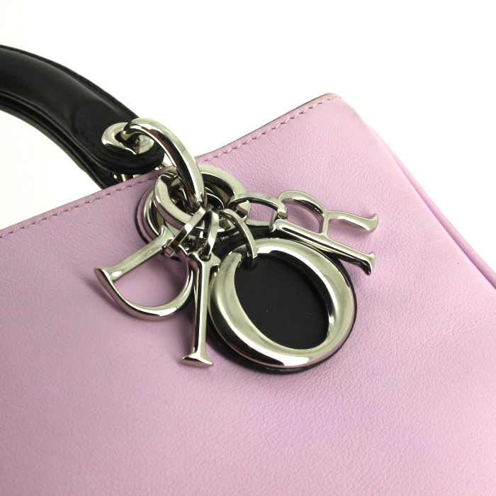 Bolso de mano Dior Diorissimo en cuero tricolor rosa pálido rosa fucsia y negro - Detail D5