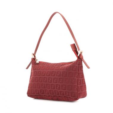 Bolso de mano Fendi en lona Monogram y cuero color burdeos