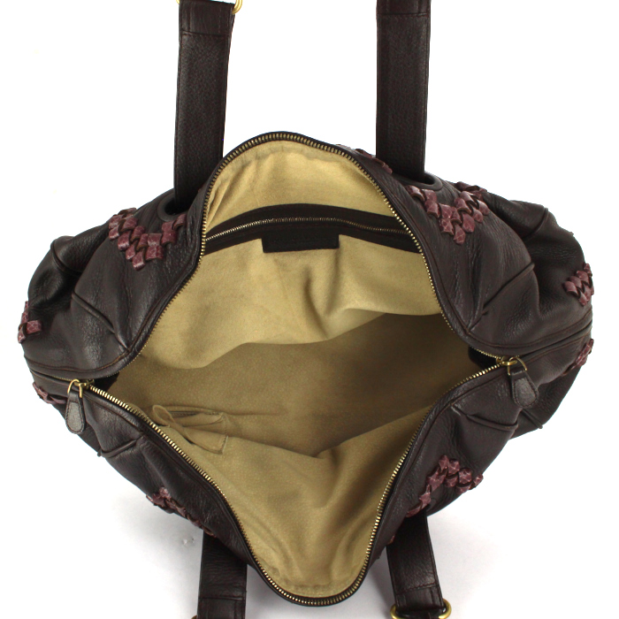 Bolso de mano Bottega Veneta  Montaigne en cuero marrón y cuero intrecciato color burdeos - Detail D2