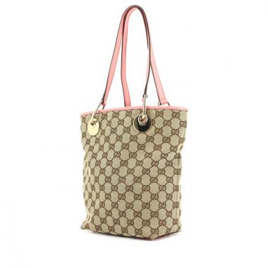 Shopping bag in tela monogram beige e pelle rosa