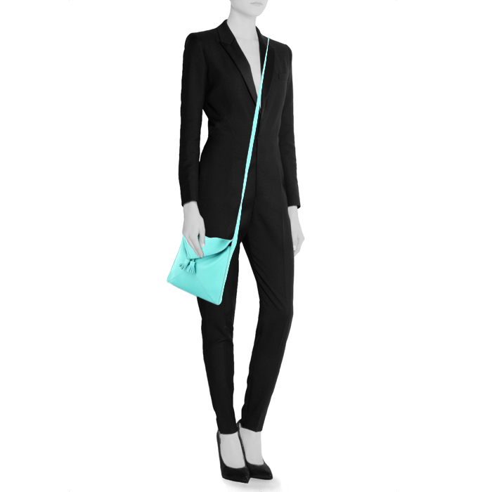 Sac besace Hermes en cuir turquoise - Detail D1