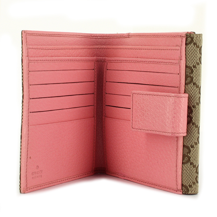 Gucci wallet in monogram canvas and pink leather - Detail D1