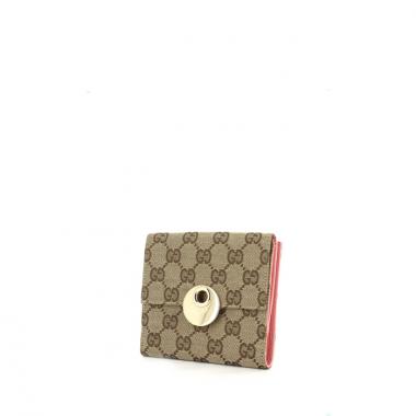 Gucci wallet in monogram canvas and pink leather