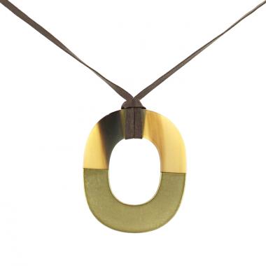 Colgante Hermes Isthme en cuerno y esmalte dorado