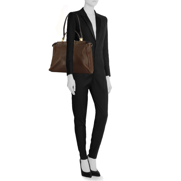 Borsa Fendi Peekaboo larga in pelle bicolore marrone - Detail D2