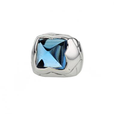 Anello Bulgari Pyramide in oro bianco e topazio blu