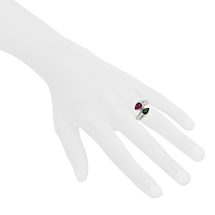 Anello Bulgari Serpenti in oro bianco, tormalina verde e tormalina rosa - Detail D1
