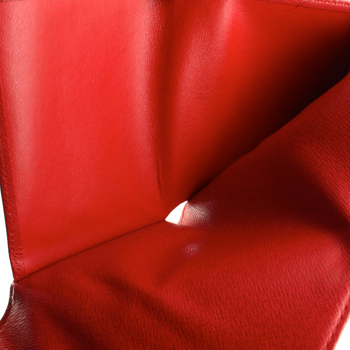 Porte-monnaie Louis Vuitton en toile damier ébène et cuir rouge - Detail D2