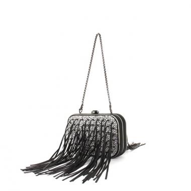 Sac/pochette Renaud Pellegrino en toile noire et strass argentés