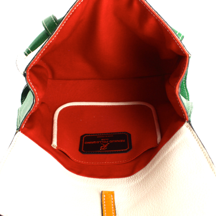 Sac à main Renaud Pellegrino en cuir tricolore orange blanc et vert - Detail D2