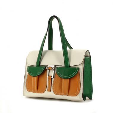 Bolso de mano Renaud Pellegrino en cuero tricolor naranja, blanco y verde