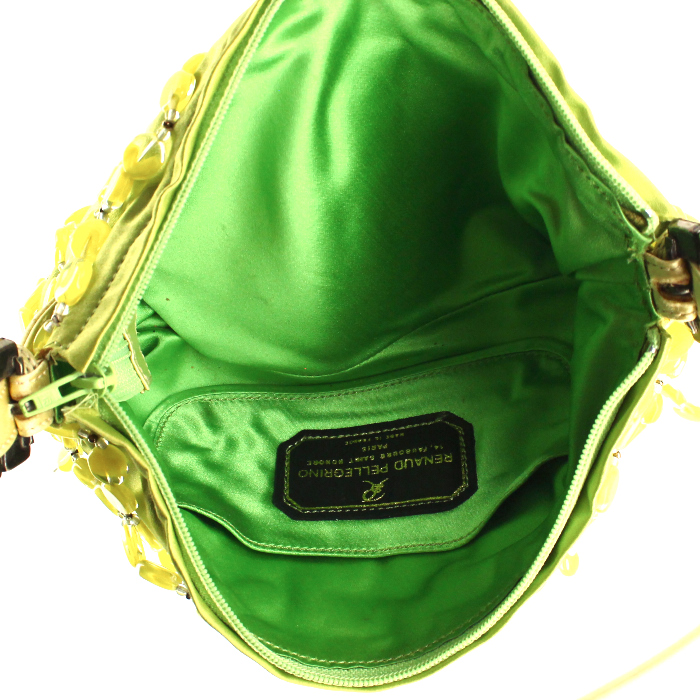 Borsa modello piccolo in tela verde anice con perle ricamate e pelle verde - Detail D2