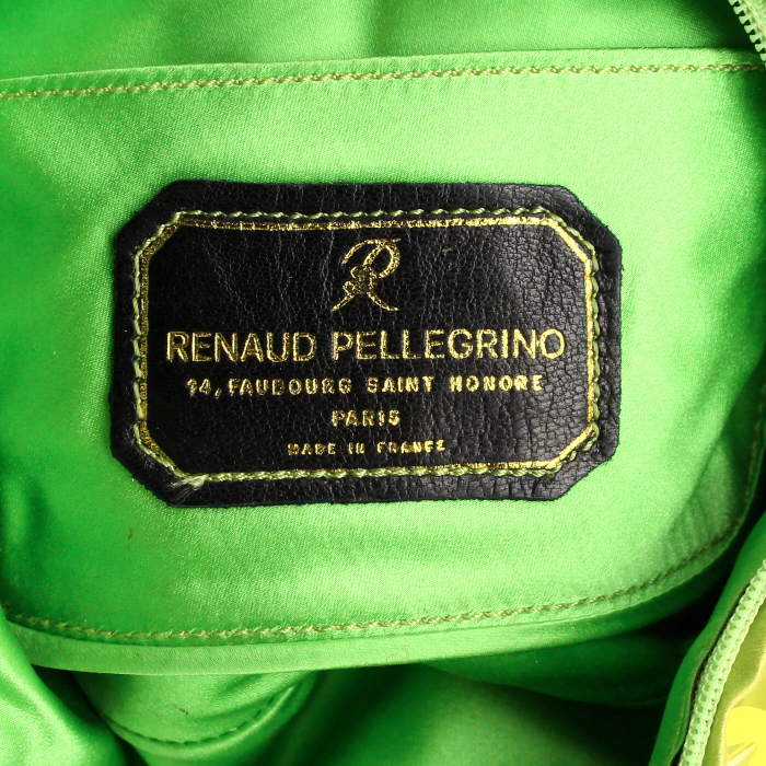 Borsa modello piccolo in tela verde anice con perle ricamate e pelle verde - Detail D3