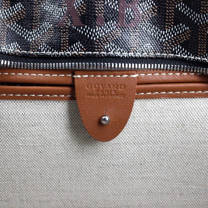 Shopping bag in tela monogram cerata nera e pelle marrone - Detail D3