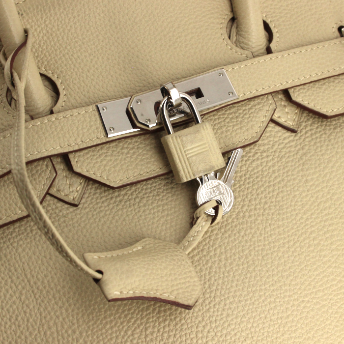 Bolso de mano Hermes Birkin 35 cm en cuero togo blanquecino - Detail D5