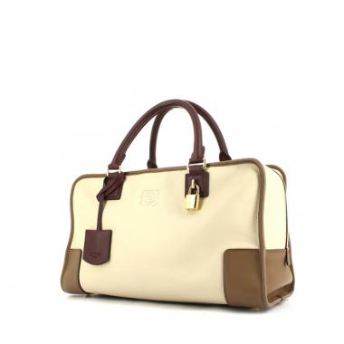 Sac à main Loewe Amazona grand modèle en cuir beige taupe et violet