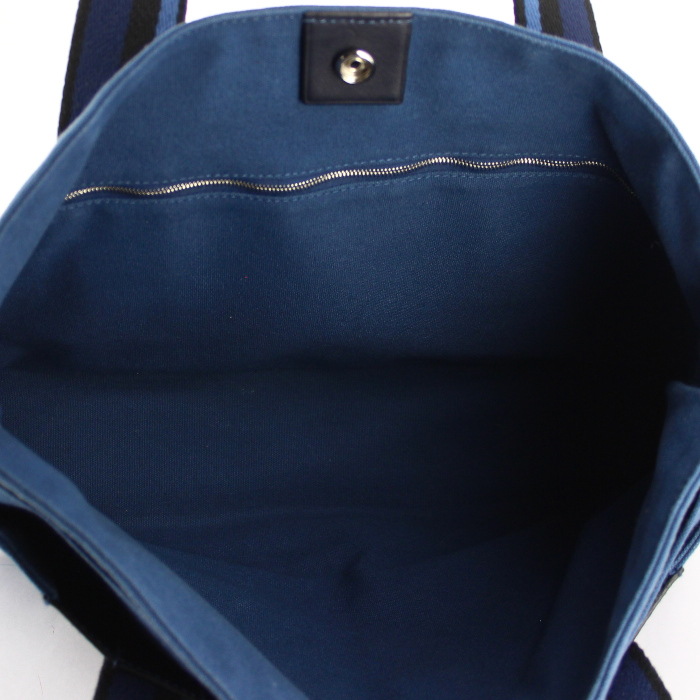 Bolso Cabás Hermes Toto Bag - Shop Bag en lona azul y cuero negro - Detail D2