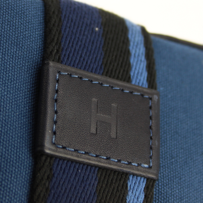 Bolso Cabás Hermes Toto Bag - Shop Bag en lona azul y cuero negro - Detail D3