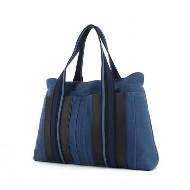 Shopping bag Toto Bag - Shop Bag in tela blu e pelle nera