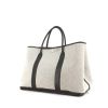 Hermes Garden handbag in beige canvas and black leather - 00pp thumbnail