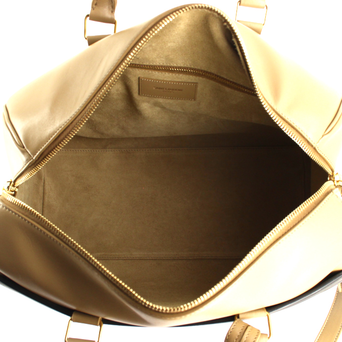 Saint Laurent Duffle handbag  in beige and black bicolor  leather - Detail D3