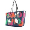 Shopping bag in tela monogram blu con decori geometrici e pelle nera - 00pp thumbnail