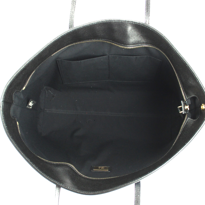 Bolso Cabás Fendi en lona Monogram azul y cuero negro - Detail D2