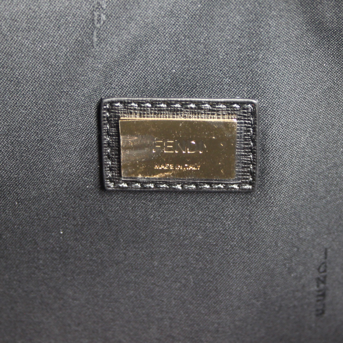 Sac cabas Fendi en toile monogram bleue et cuir noir - Detail D3