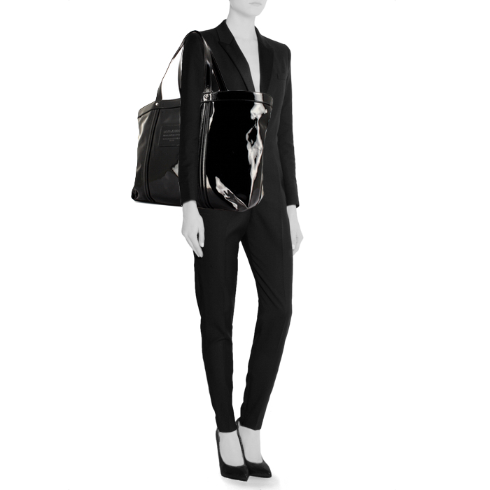 Sac cabas Dolce & Gabbana en cuir vernis noir - Detail D1