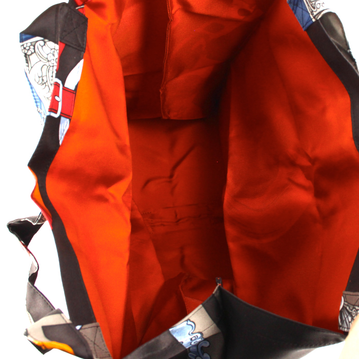 Sac cabas Hermes Silky Pop - Shop Bag en toile imprimée marron et cuir marron - Detail D2