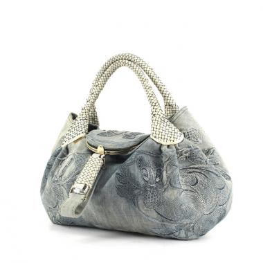 Fendi handbag in blue denim canvas and white leather