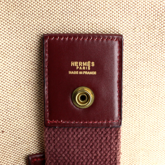 Borsa in tela beige e pelle bordeaux - Detail D3