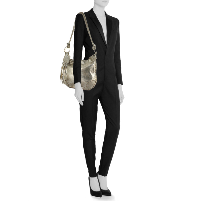 Ralph Lauren handbag in silver and gold leather - Detail D1