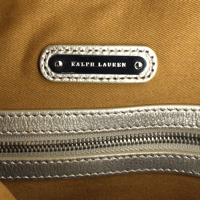 Bolso de mano Ralph Lauren en cuero plateado y dorado - Detail D3