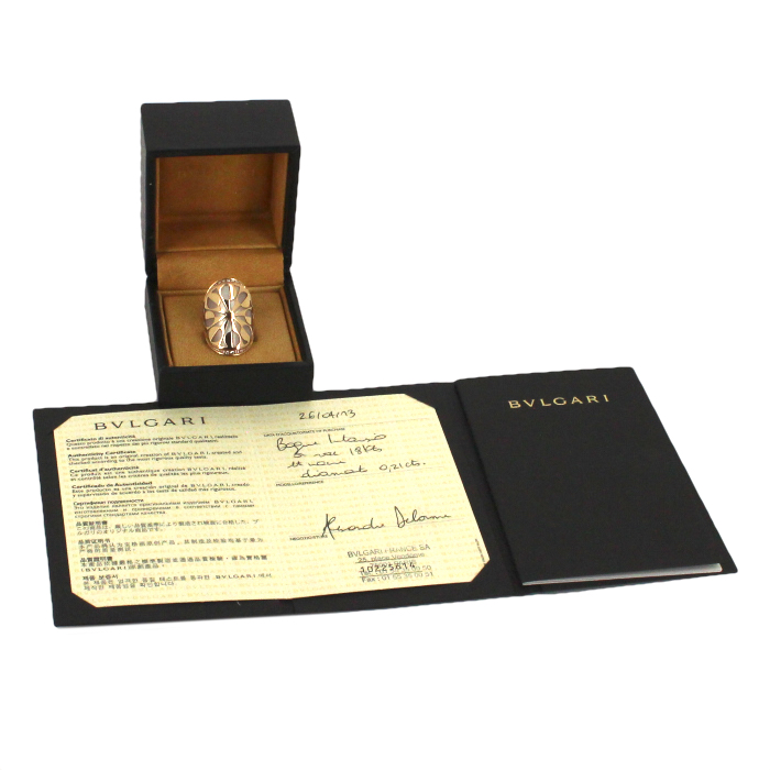 Bulgari Intarsio ring in pink gold,  diamonds and mother of pearl - Detail D2