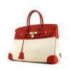 Hermes Birkin 35 cm handbag in red togo leather and beige canvas - 00pp thumbnail