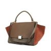 Celine Trapeze medium model handbag in brown and khaki leather and rust-coloured suede - 00pp thumbnail
