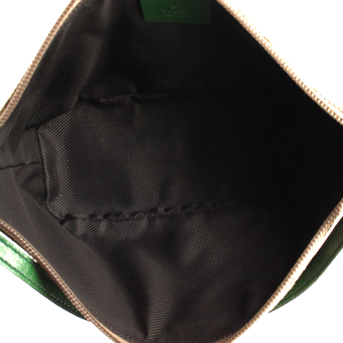 Handbag/clutch in beige monogram canvas and green leather - Detail D2