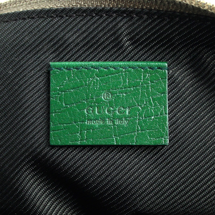 Sac/pochette en tissu monogram beige et cuir vert - Detail D3