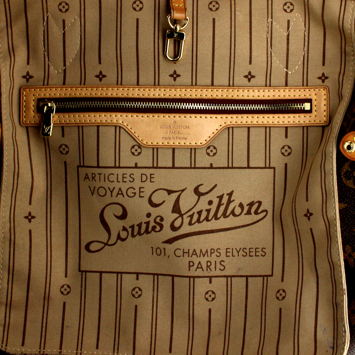 Bolso Cabás Louis Vuitton Neverfull modelo grande en lona Monogram y cuero natural - Detail D3