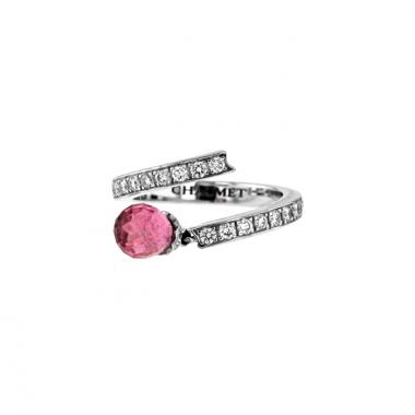 Anello Chaumet Le Grand Frisson in oro bianco,  diamanti e tormalina rosa