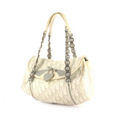 Borsa in tela monogram e pelle beige
